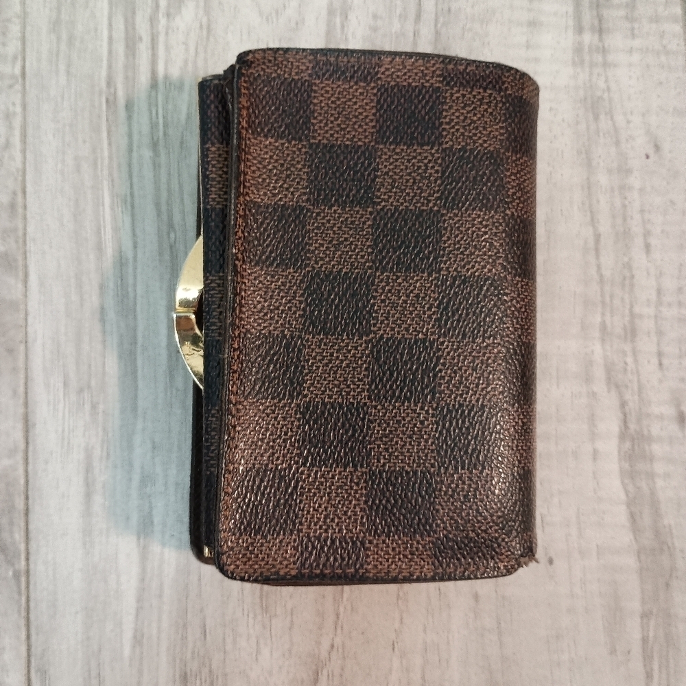 LOUIS VUITTON KISSLOCK DAMIER EBENE CANVAS CANVAS LEATHER BIFOLD WALLET - Picture 2 of 15